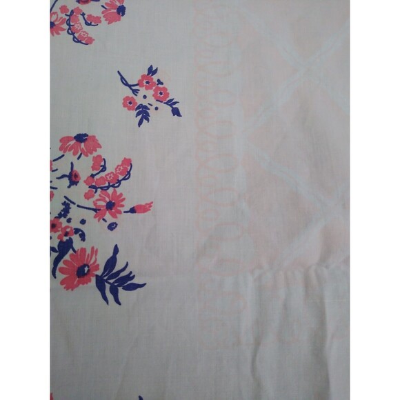 Vintage 50s Floral Tablecloth Pink Purple Floral Spring Botanical 49" Sq… - Picture 3 of 5